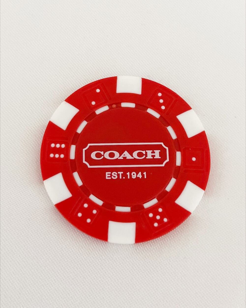 COACH Collectible Red Poker Chip EST. 1941 White Coach Logo Wallet Dust Bag